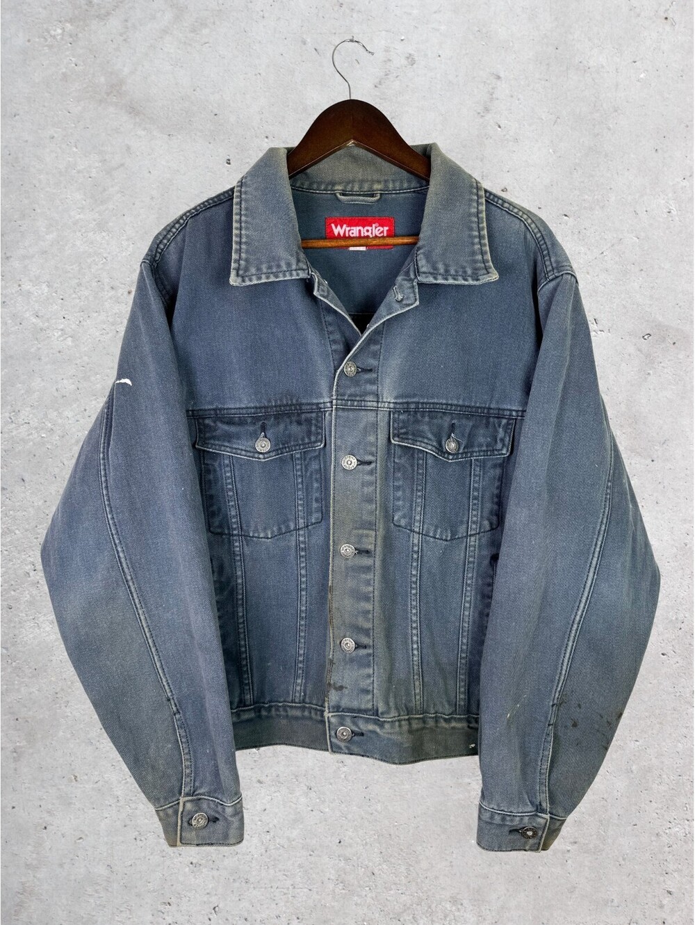 Vintage Wrangler Slate Blue Distressed Denim Trucker Jacket